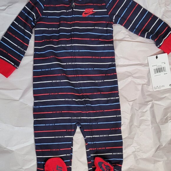 Nike Baby Boys Striped Long Sleeve Onesie with Full Zip & "Just Do It" 9 Mos - Picture 11 of 12
